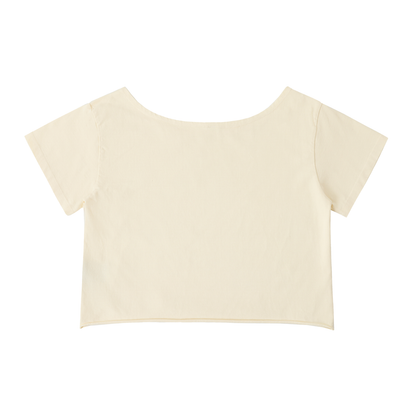 Off-Shoulder Rolled Hem Cotton T-Shirt