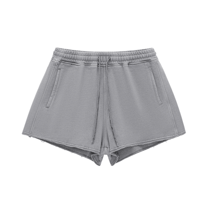 Snow Washed Raw Edge Drawstring Shorts